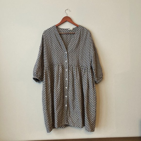 Beaton Linen Dresses & Skirts - ❌SOLD❌ Beaton Linen Button Up Long Sleeve Dress in Checkered Print, size S